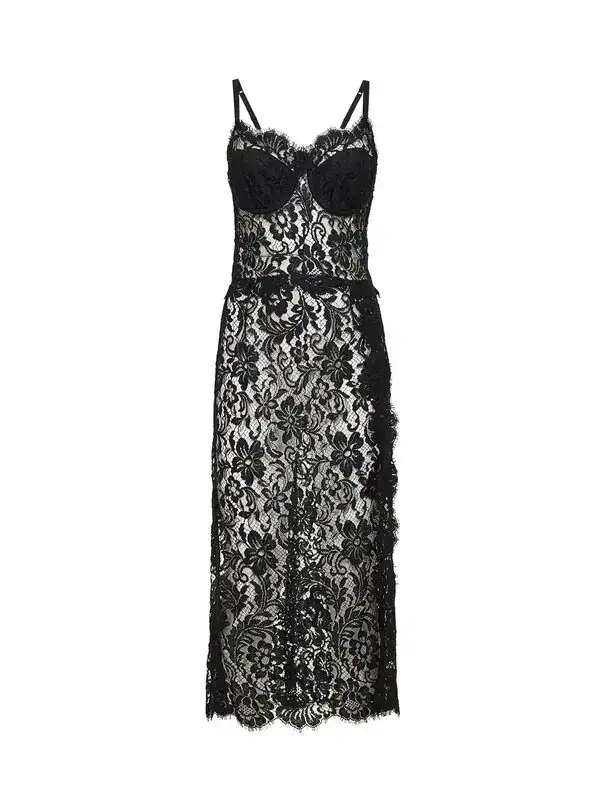 Black Cordonetto lace midi dress