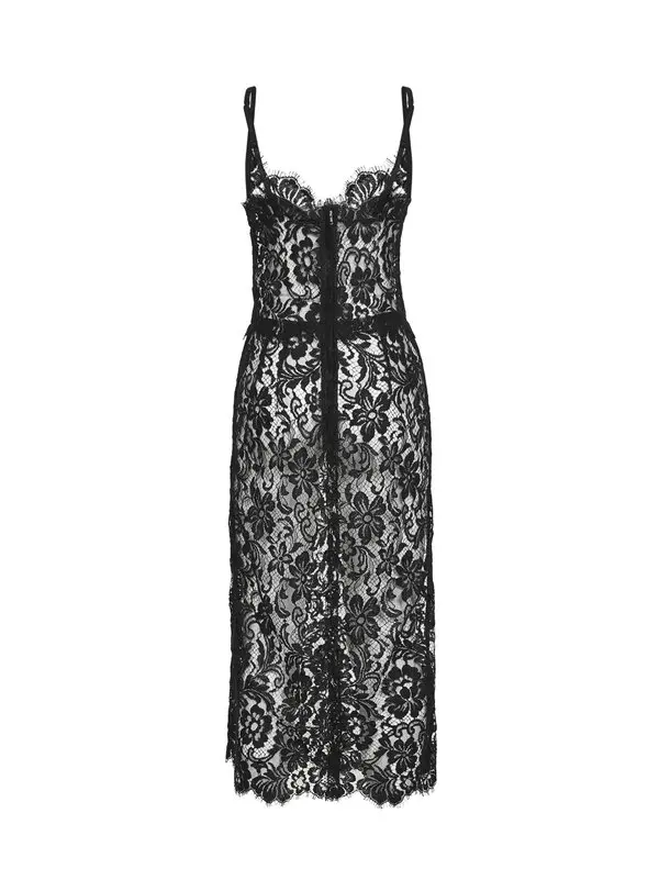 Black Cordonetto lace midi dress