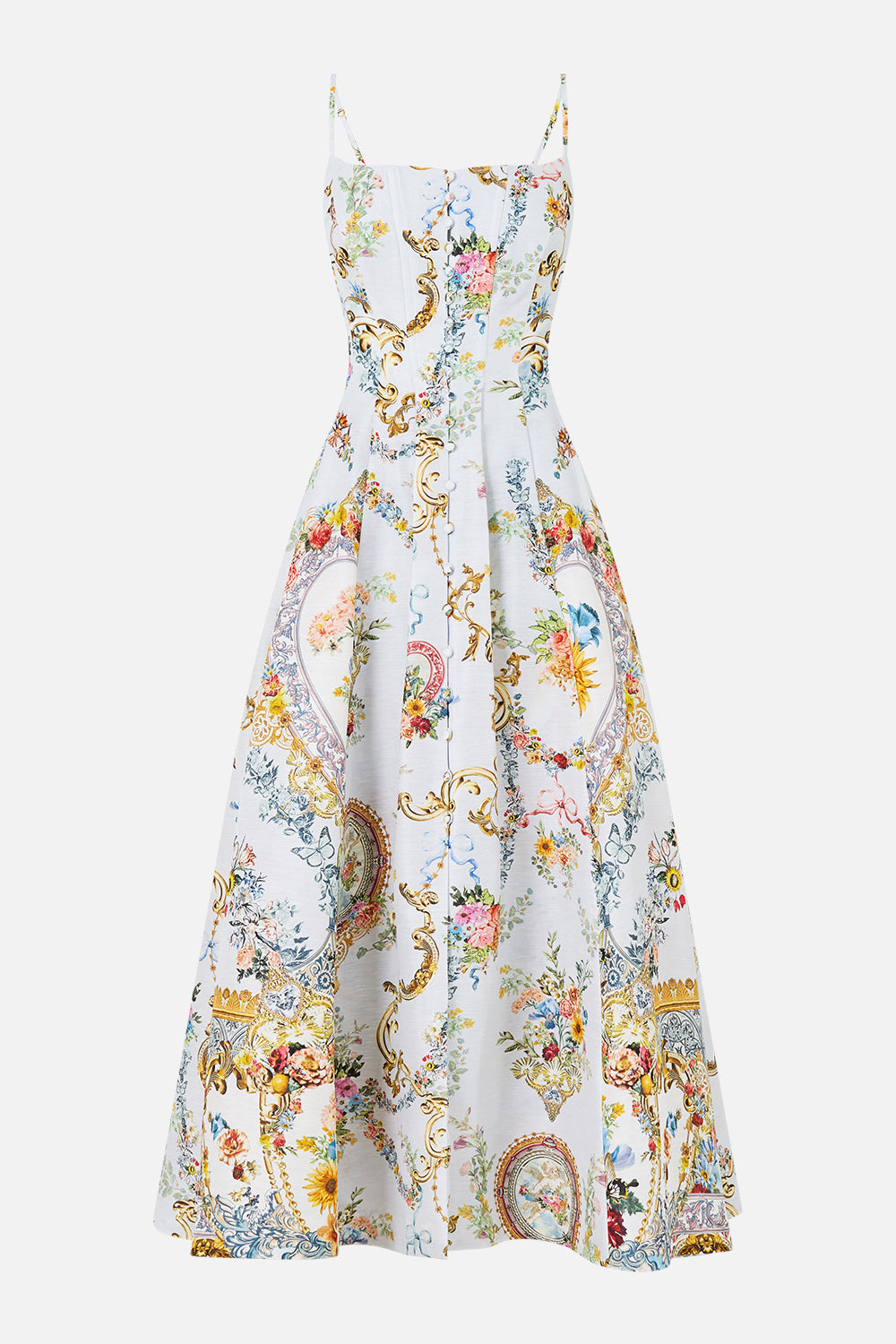 Camilla corset dress with long flared skirt
