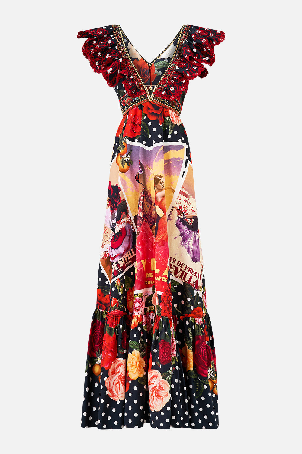 Camilla frill neck dress with hardware