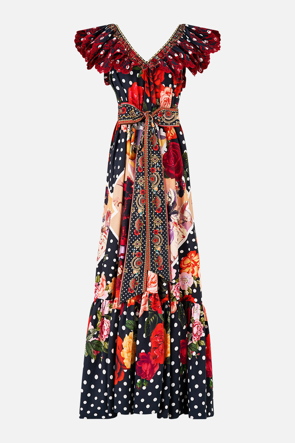 Camilla frill neck dress with hardware