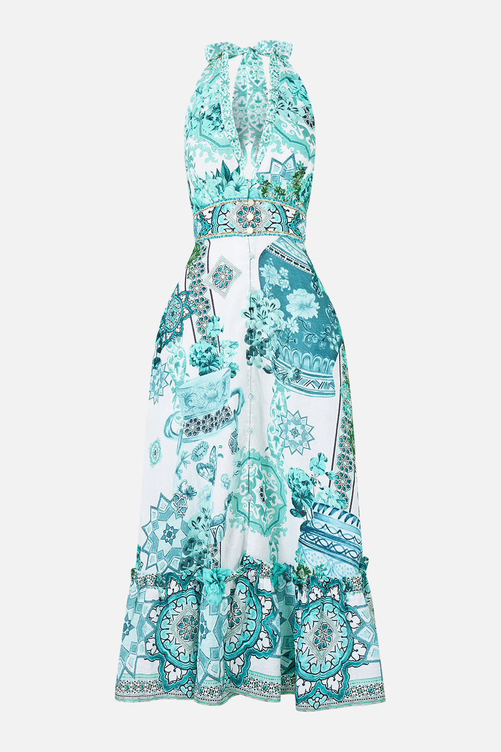 Camilla ruffle neck halter dress