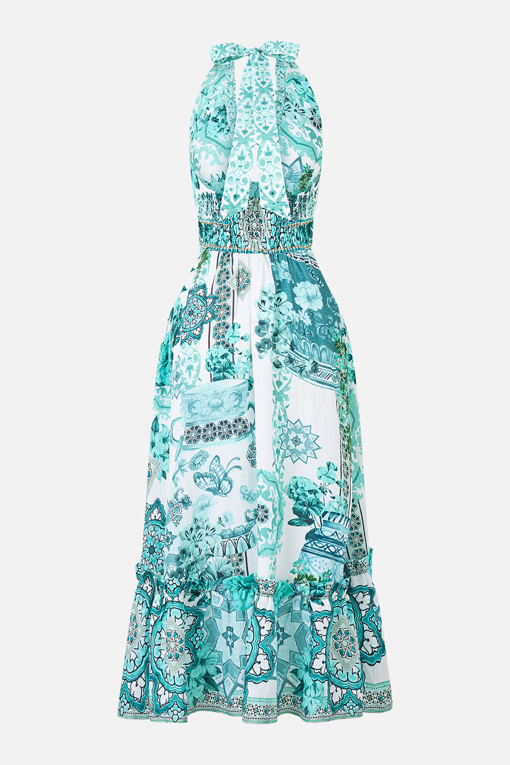 Camilla ruffle neck halter dress